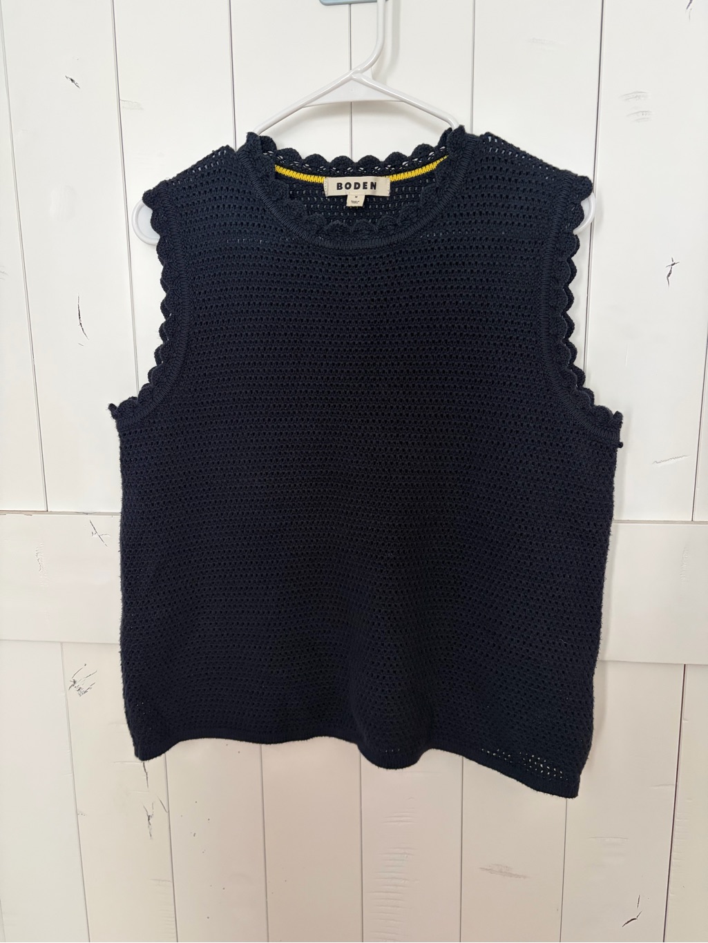 Boden Navy Crochet Crewneck Shell